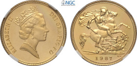 Great Britain, Elizabeth II (1952-2022), Proof Half Sovereign 1987, London Mint, Au 19,3 mm 3,99 g, in Slab NGC PF68 Ultra Cameo