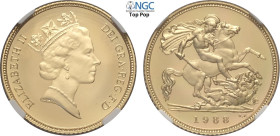 Great Britain, Elizabeth II (1952-2022), Proof Half Sovereign 1988, London Mint, Au 19,3 mm 3,99 g, in Slab NGC PF70 Ultra Cameo Top Pop! (cert. 66474...