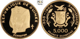 Guinea, Republic (1958-), 5000 Francs 1970 Ikhnaton, Mintage: 685, KM-33 Au 33,5 mm 20 g, in Slab PCGS PR69 Deep Cameo Top Pop! (cert. 44978740)