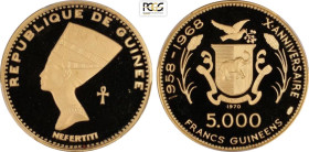 Guinea, Republic (1958-), 5000 Francs 1970 Queen Nefertiti, Mintage: 774, KM-36 Au 33,5 mm 20 g, in Slab PCGS PR68 Deep Cameo