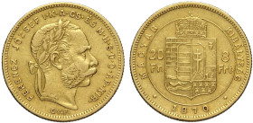 Hungary, Franz Joseph I (1848-1916), 20 Francs 8 Forint 1870-GYF, Alba Iulia mint (Romania), Au 21 mm 6,45 g, BB