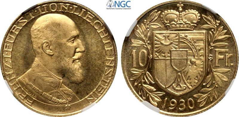 Liechtenstein, Franz I (1929-1938), 10 Franken 1930, Au 19 mm 3,23 g, eccelsa co...
