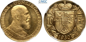 Liechtenstein, Franz I (1929-1938), 10 Franken 1930, Au 19 mm 3,23 g, eccelsa conservazione, in Slab NGC MS66