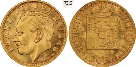 Liechtenstein, Franz Josef II (1938-1990), 20 Franken 1946-B, Bern Mint, Au 21 mm 6,45 g, eccelsa conservazione, in Slab PCGS MS66 (cert. 48258711 sec...