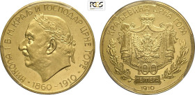Montenegro, Nicholas I (1860-1918), 100 Perpera 1910 Golden Jubilee, Mintage: 500, Au 37 mm 33,87 g, in Slab PCGS PR62 Deep Cameo (only 2 better examp...