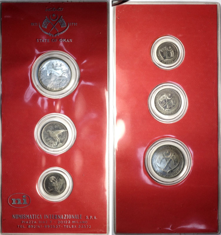 Oman, Ghalib ibn Ali (1959-2009), Silver Proof Set 1971 (3), with original box, ...