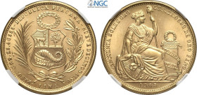 Perù, Republic (1882-), 50 Soles 1965, Lima mint, Au 30 mm 23,41 g, eccezionale, in Slab NGC MS66