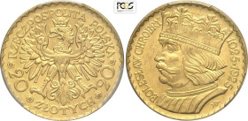 Poland, Second Republic (1918-1939), 20 Zlotych 1925, Warsaw mint, Au 21 mm 6,45 g, in Slab PCGS MS64 (i graffi visibili in foto sono sulla plastica, ...