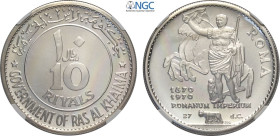 Ras Al-Khaimah, Saqr Bin Muhammad al-Qasimi (1948-), 10 Riyals 1970, KM-18 Ag 40 mm 30 g, in Slab NGC PF68 Ultra Cameo