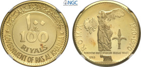 Ras Al-Khaimah, Saqr Bin Muhammad al-Qasimi (1948-), 100 Riyals 1970, KM-23 Au 31,5 mm 20,70 g, in Slab NGC PF67 Ultra Cameo