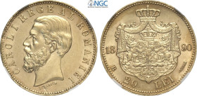 Romania, Carol I (1866-1914), 20 Lei 1890-B, Bucharest mint, Au 21 mm 6,45 g, in Slab NGC MS61