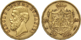 Romania, Carol I (1866-1914), 20 Lei 1890-B, Bucharest mint, Au 21 mm 6,43 g, BB+