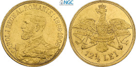 Romania, Carol I (1866-1914), 12,5 Lei 1906, Brussels mint, Au 19 mm 4,03 g, in Slab NGC MS61
