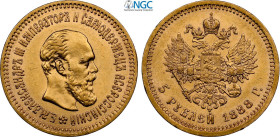 Russia, Alexander III (1881-1894), 5 Roubles 1888, Au 21,3 mm 6,45 g, in Slab NGC MS62