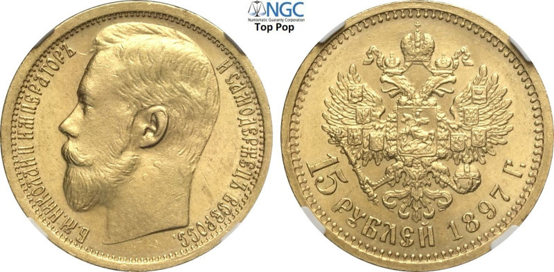 Russia, Nicholas II (1894-1917), 15 Roubles 1897, Wide Rim variety, Au 24,6 mm 1...