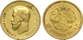 Russia, Nicholas II (1894-1917), 10 Roubles 1903, Au 22,5 mm 8,60 g, segno al bordo, SPL