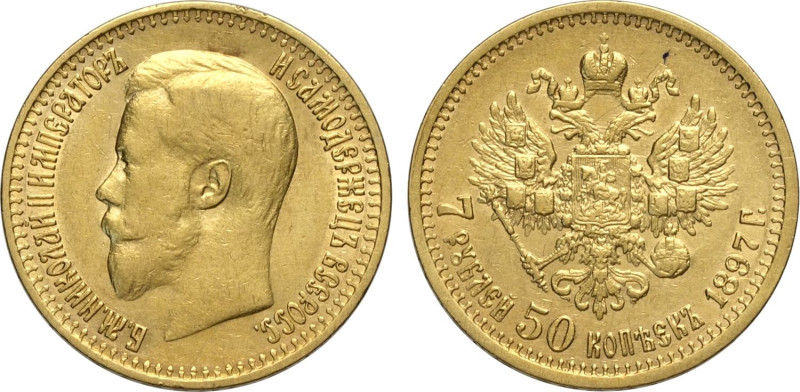 Russia, Nicholas II (1894-1917), 7 Roubles 50 Kopeks 1897, Au 21,3 mm 6,43 g, BB...