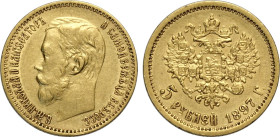 Russia, Nicholas II (1894-1917), 5 Roubles 1897, Au 18,5 mm 4,28 g, BB-SPL