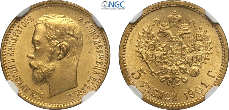 Russia, Nicholas II (1894-1917), 5 Roubles 1901-O3, Au 18,5 mm 4,28 g, in Slab N...
