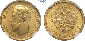 Russia, Nicholas II (1894-1917), 5 Roubles 1902, Au 18,5 mm 4,30 g, in Slab NGC MS67