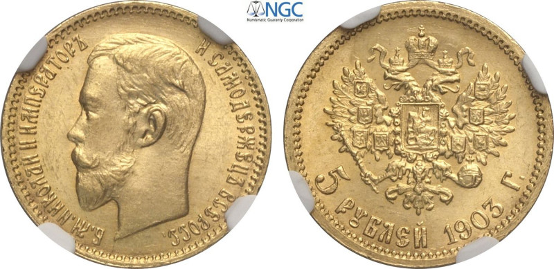 Russia, Nicholas II (1894-1917), 5 Roubles 1903, Au 18,5 mm 4,30 g, in Slab NGC ...