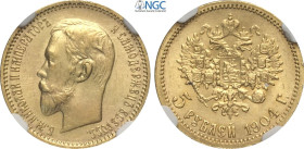 Russia, Nicholas II (1894-1917), 5 Roubles 1904, Au 18,5 mm 4,30 g, in Slab NGC MS65