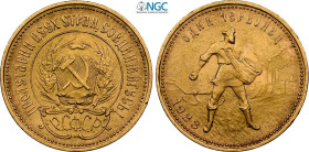 Russia, Soviet Federated Socialist Republic (1917-1922), Chervonetz 10 Roubles 1923, Au 22,6 mm 8,60 g, in Slab NGC MS62