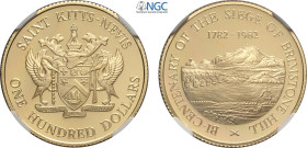 Saint Kitts & Nevis, Elizabeth II (1952-2022), Proof 100 Dollars (Sovereign) ND (1982), Mintage only 15, Au 22 mm 7,99 g, in Slab NGC PF68 Ultra Cameo