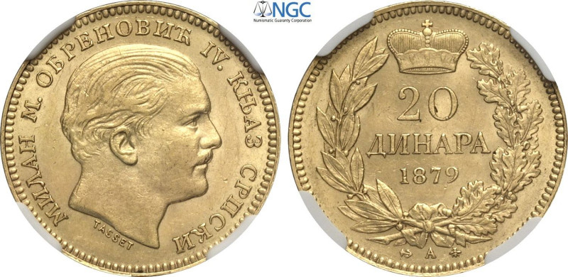 Serbia, Milan Obrenovich IV (1868-1889), 20 Dinara 1879-A, Paris mint, Au 21 mm ...