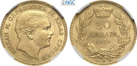 Serbia, Milan Obrenovich IV (1868-1889), 20 Dinara 1879-A, Paris mint, Au 21 mm 6,45 g, in Slab NGC MS61