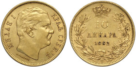 Serbia, Milan Obrenovich IV (1868-1889), 10 Dinara 1882-V, Vienna mint, Au 19 mm 3,22 g, BB-SPL