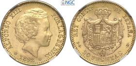 Spain, Alfonso XIII (1886-1931), 20 Pesetas 1892 (92), Au 21 mm 6,45 g, in Slab NGC MS62