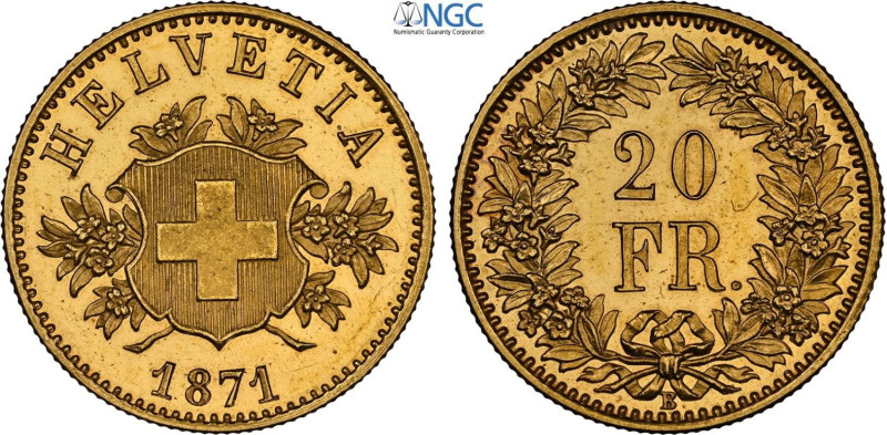 Switzerland, Federal State (1848-), Gold Pattern 20 Francs 1871, RRRR Varesi-634...