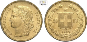 Switzerland, Federal State (1848-), 20 Francs 1896, Au 21 mm 6,45 g. Di conservazione eccezionale, In Slab PCGS MS65 Top Pop! (cert. 46330026)