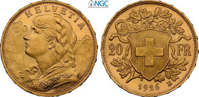 Switzerland, Federal State (1848-), 20 Francs 1926, Au 21 mm 6,45 g. In Slab NGC MS65