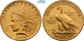 United States of America, Federal Republic (1776-), 10 Dollars 1908 Motto, Philadelphia mint, Au 27 mm 16,71 g, in Slab NGC AU58