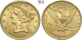 United States of America, Federal Republic (1776-), 5 Dollars 1907 Philadelphia mint, Au 21,6 mm 8,35 g, in Slab PCGS MS63