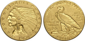United States of America, Federal Republic (1776-), 2,5 Dollars 1908 Philadelphia mint, Au 18 mm 4,17 g, BB-SPL