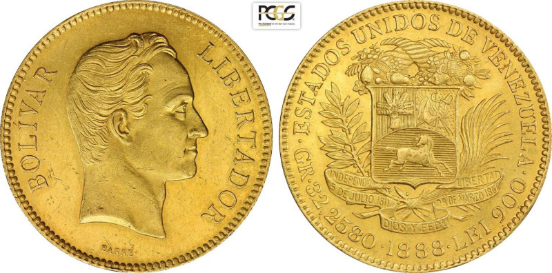 Venezuela, United States (1864-1953), 100 Bolivares 1888, Caracas Mint, Au 34,5 ...