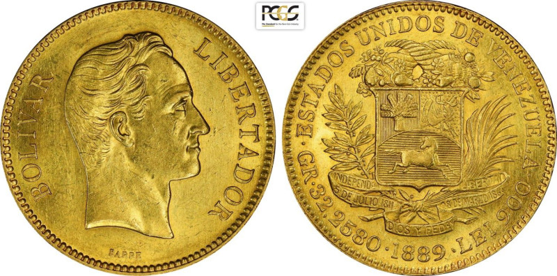 Venezuela, United States (1864-1953), 100 Bolivares 1889, Caracas Mint, Au 34,5 ...