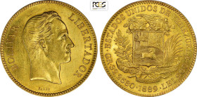 Venezuela, United States (1864-1953), 100 Bolivares 1889, Caracas Mint, Au 34,5 mm 32,26 g, di qualità inusuale per il tipo, in Slab PCGS MS61