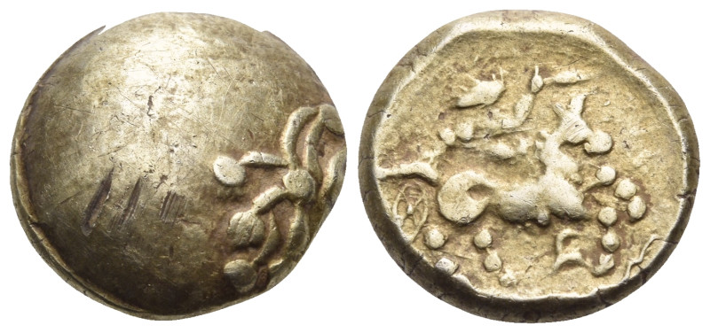 GAUL, Senones. 50-30 BC. Half Stater (Gold, 13 mm, 3.43 g). Whirl of pellet and ...