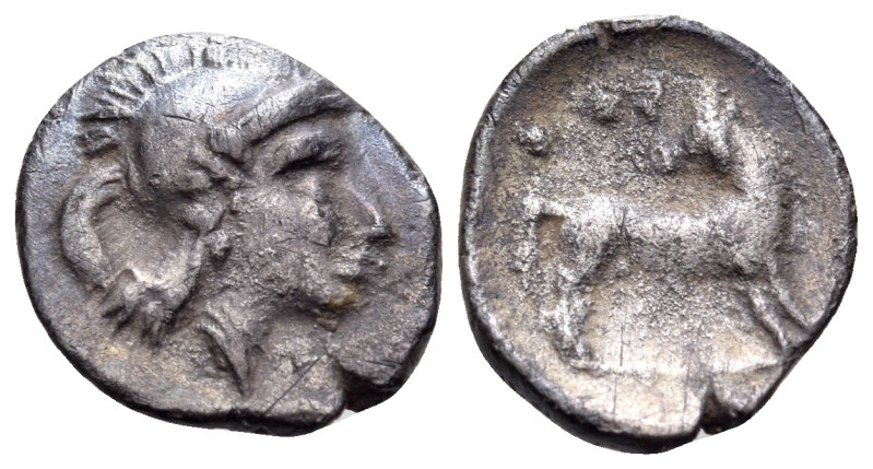 LUCANIA. Sybaris. Circa 446-440 BC. Obol (Silver, 11 mm, 0.67 g, 2 h). Head of A...