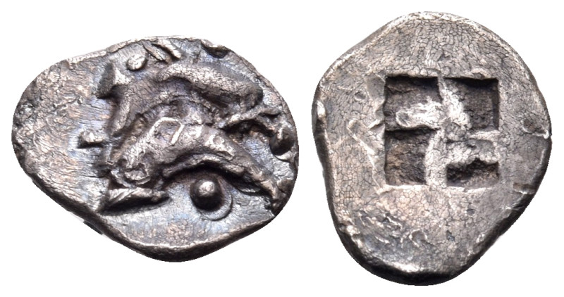 ISLANDS OFF THRACE, Thasos. Circa 500-480 BC. Obol (Silver, 10 mm, 0.52 g). Two ...