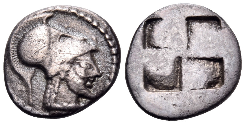 MACEDON. Aineia. Circa 510-480 BC. Tetrobol (Silver, 15 mm, 2.53 g). Head of Ain...