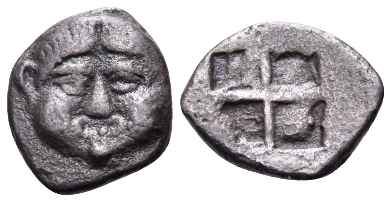 MACEDON. Neapolis. Circa 480-450. Obol (Silver, 11 mm, 0.72 g). Gorgoneion facin...