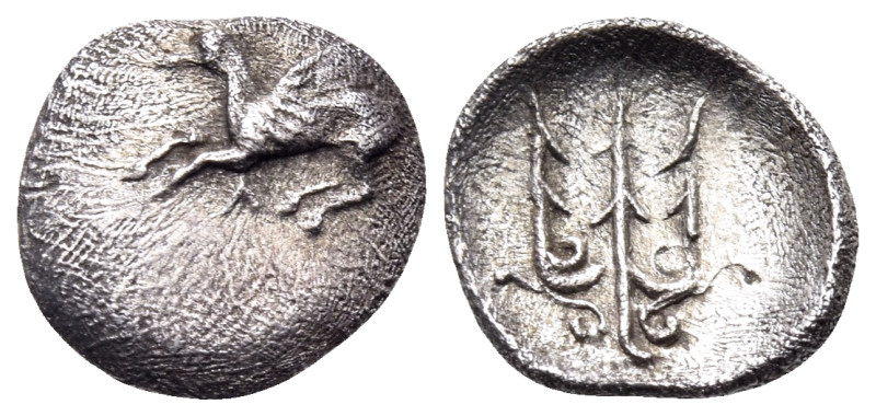 AKARNANIA. Leukas. Circa 375-350 BC. Obol (Silver, 9 mm, 0.28 g, 6 h). Pegasos f...