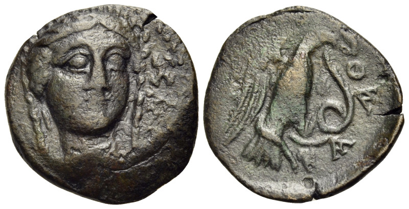 EUBOIA. Chalkis. Circa 245-196 BC. (Bronze, 17.5 mm, 2.65 g, 8 h). ΧΑΛ Diademed ...