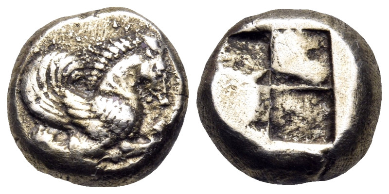 MYSIA. Lampsakos. Circa 500-450 BC. Hekte (Electrum, 9 mm, 2.31 g). Forepart of ...