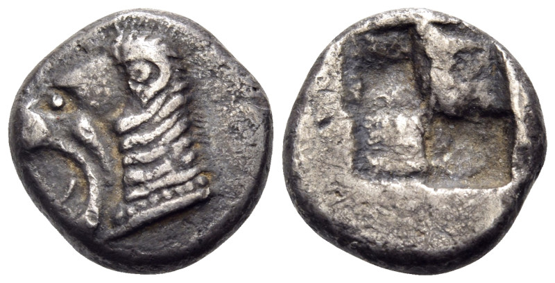 CARIA. Uncertain mint. Circa 520-490 BC. Tetrobol (Silver, 12 mm, 2.63 g). Head ...